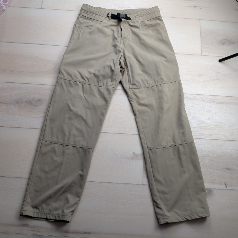 Vintage Prana Hiking Pants Mens L Tan Khaki Nylon Breathable Belted 35x33 Y2K
